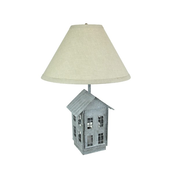 Rustic Galvanized Grey House-Shaped Double Light Table Lamp and Accent