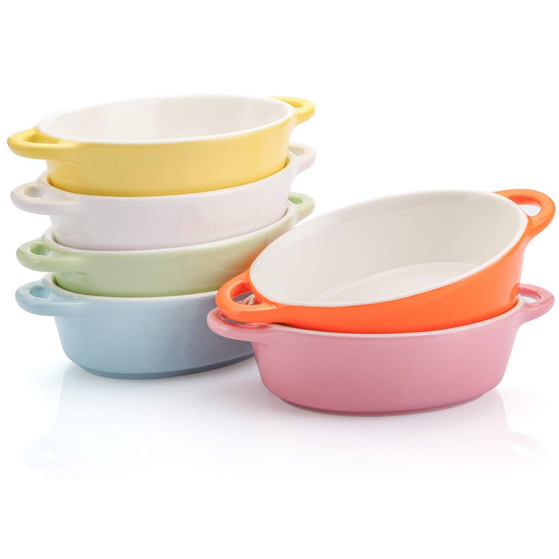 Foraineam 6 Colors Oval Porcelain Ramekins 10 oz Oven Safe