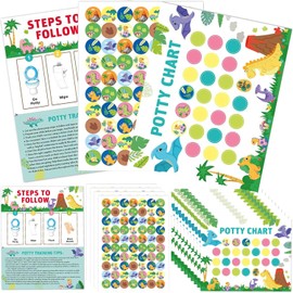 Potty Training Chart for Toddlers Boys & Girls Cartoon Potty Chart with Stickers Toddler Potty Training Sticker Chart for Toilet Training Kids Rewards Chart for Reward Chart on Wall or Bathroom Home (Dinosaur)