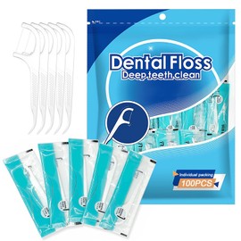 Baoton 100 Count Dental Floss Picks Flossers for Adults Kids Independent Packaging Disposable Portable Household Travel Use Tensile, White
