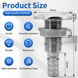 Board Passage Screw Connection Boat Breakthrough Screw Connection Breakthrough - 3/8 Inch 58 mm Connection Universal Boat Feedthrough with Lock Nut Marine Vent Hose Connection for Boats, Yachts