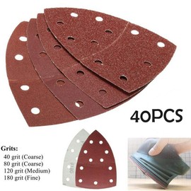 40Pcs Mouse Sanding Sheets, Vogueing Tool Detail Palm Sander Triangle Grinding Hook and Loop Sandpaper Kit Sanding Discs Pads -Mixed Grit