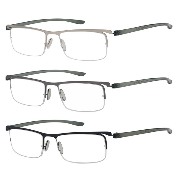 Eyekepper 3 pares de anteojos de lectura de medio borde con diseño único para hombres y mujeres + 1.75 pulgadas