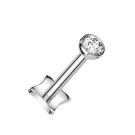 Pierced Owl 18GA ASTM F-136 Implant Grade Titanium Threadless Push-In Bezel Set CZ Crystal Top Diamond Shaped Base Flat Back Stud (Silver Tone)