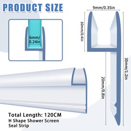 Hysagtek Shower Screen Seal Strip H Shape Shower Door Seal Strip 2 * 120cm Glass Shower Door Seal Strip Soft Rubber Curved Shower Screen Seal with Glue Water Barrier for 10mm Gap Cold Protection