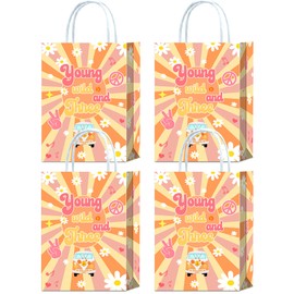 16 Pcs Young Wild and Three Party Decorations Bags - Young Wild and Three Party Favor Bags, Fun Goodie Bags for 3 Year Old Girl Birthday Celebrations Party Supplies