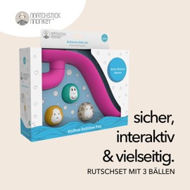 Matchstick Monkey Badezeit Baby Bath Toy Slide Set / 1 Slide and 3 Fun Animal Balls / Easy to Grip / from 12 Months (Pink)