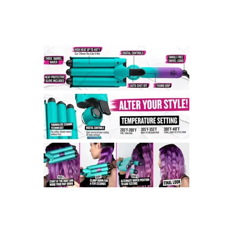 Waflera Bed Head BH381 Onduladora Pelo Ondas Sirena Verde