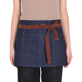 Waist Apron Denim Apron Waiter Waitress Apron with 3 Pockets Half Short Tool Apron Chef Apron with Long Strap Bistro Restaurant Gardening Half Apron Work Restaurant Apron Cooking Apron for Men Women