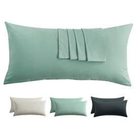 RUIKASI Cushion Cover 40 x 80 cm Cotton Set of 2 - Pillowcase 40 x 80 cm Green with Zip Cover for Cushions 40 x 80 cm Sage Green, Cotton Pillow Cover Pillowcase