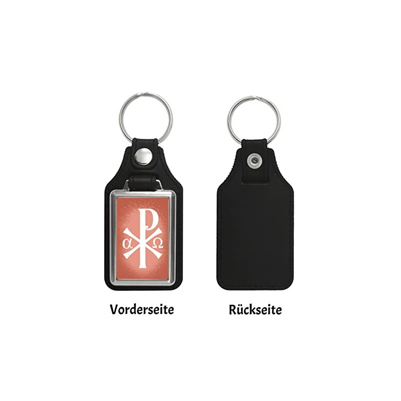 Christ monogram keyring with faux leather pendant in red keyring