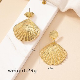 Sea Shell Dangle Drop Statement Earrings 14k Golden Plated Seashell Geometric Dangling Studs Earring Vintage Beach Party Jewelry Gifts for Women