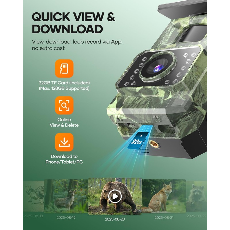 Solar Trail Camera 64MP 4K, 6000mAh Wildlife Camera with Night