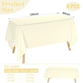 JALANCY 4 Pack Rectangle Tablecloth for 8 Foot Tables Washable Polyester Table Cover for Wedding Dining Table Parties Banquet（60x126 Beige）