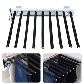 Wardrobe Pull Out Trousers Rack 9 Arms Steel Pants Rack Closet Pants Organizers Top Mounted Trousers Rack Space Saving for Cloakroom Wardrobe Bedroom(Left Side Mounts, 12.83inx18.11iin)