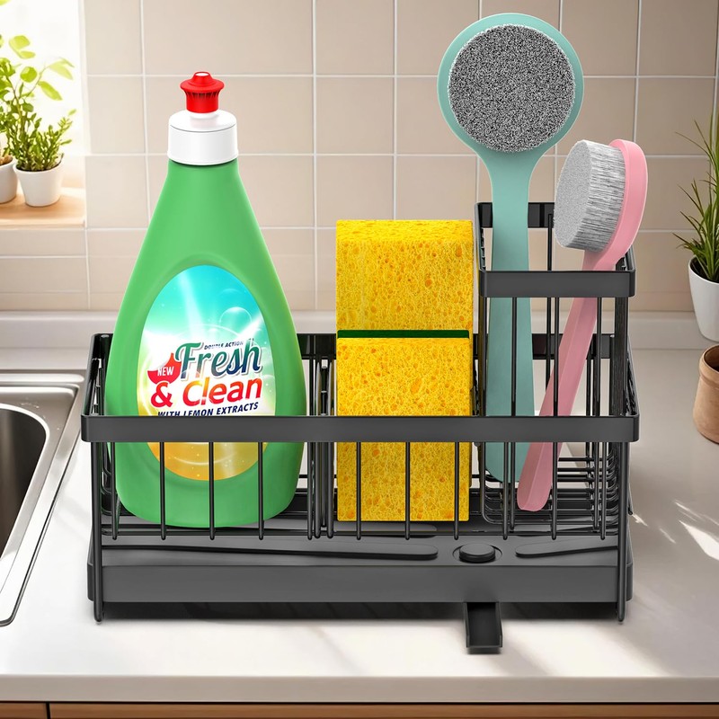 Vinsani Kitchen Sink Caddy Organiser with Auto-Draining Tray – Removable