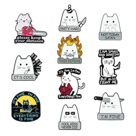 Sxutop Set of 10 Enamel Pin Badges Enamel Pin Metal Badge Pins Cute Cat Enamel Pins Letter Brooches for DIY Clothing Jumper Shirt Jacket Backpack Hat, NO