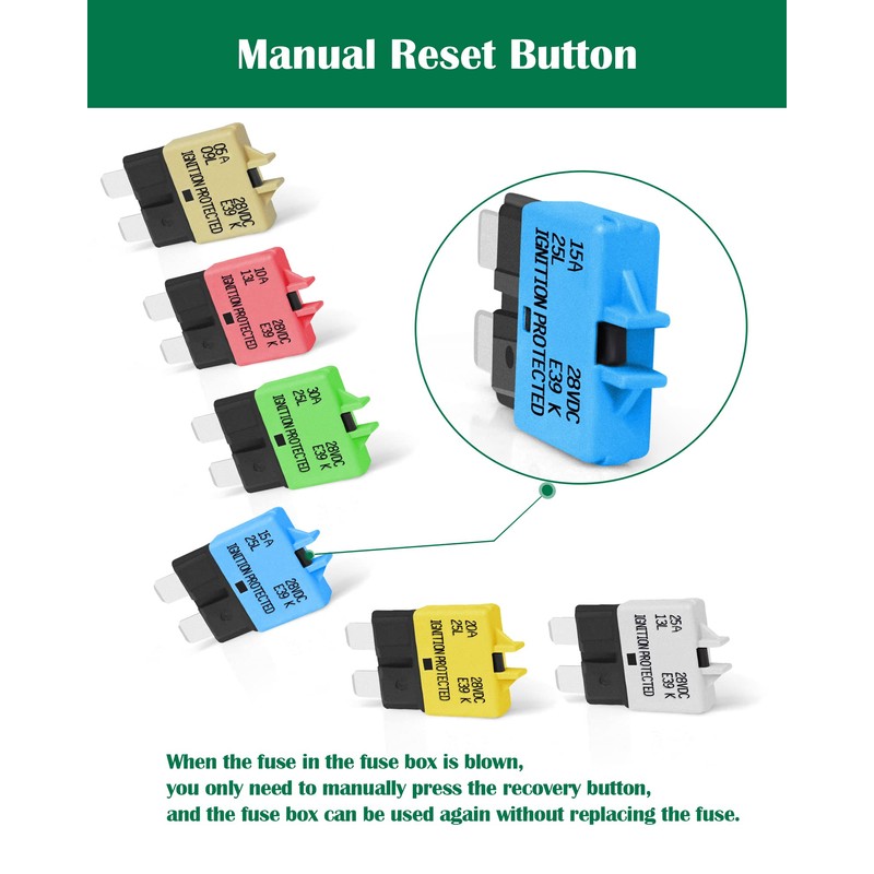 LENKRAD Automotive Resettable Fuse 5A 10A 15A 20A 25A 30A