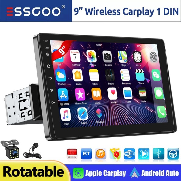 ESSGOO Single 1 DIN 9" Car Stereo Apple Carplay Android