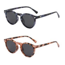 Ridering Retro Polarized Round Sunglasses for Women Men,Classic Round Sunglasses UV Protection for Outdoor Wear, Pinkleoard+blueleopard, One Size