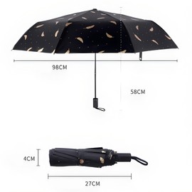 JYJLLM Feather pattern Windproof Travel Umbrella - Compact, Light, Automatic, Strong and Portable - Wind Resistant, Small Folding Backpack Umbrella for Rain - Unisex Men and Women (black)