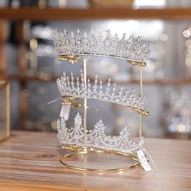 JINYEAH Crown Display【Electroplating Metal Luster】 Crown Holder Tiara Display 3-Tier Bridal Crown Display Stand Crown Storage Organizer Jewelry Holder for Women Girls Wedding Home Shop Store