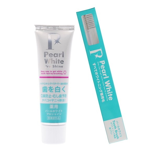 Pearl White Medicated Pearl White Pro Shine 1.4 oz (40 g) 1 Piece + Exclusive Toothbrush Limited Set for Toothpaste, Yellowing Removal, Odor Prevention