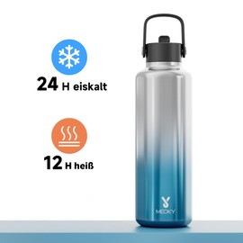 Men's Stainless Steel Water Bottle with Straw for Sports: Thermos Flask 700 ml - BPA-Free Thermal Water Bottle for Camping Hiking - Adventurers in Nature, Azure Blue