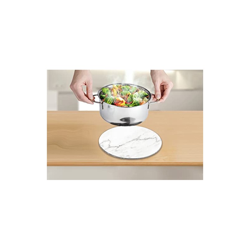 WENKO 53982100 Marble, Round Trivet for pots, Pans, Tempered Glass,