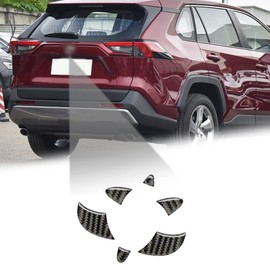 BLAKAYA Compatible with Rear Trunk Logo Insert Cover Trim Carbon Fiber Rear Tailgate Emblem Badge Decoration Sticker for Toyota RAV4 2020 2021 (6Pcs Black)