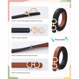 Monopa Skinny Reversible Belt for Girls - Kids Leather Belt Toddler Girl Belt for Dress Pants(Black&Brown,80cm)