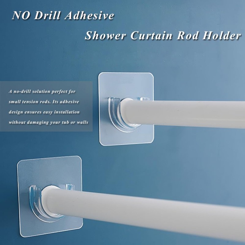 2Pack Shower Curtain Rod Holder, Upgraded Adhesive No Drill Tension