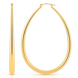 Gacimy Gold Chunky Hoop Earrings for Women, 14K Gold Plated Oval Hoop Big Earrings with 925 Sterling Silver Post, 70mm Yellow Color