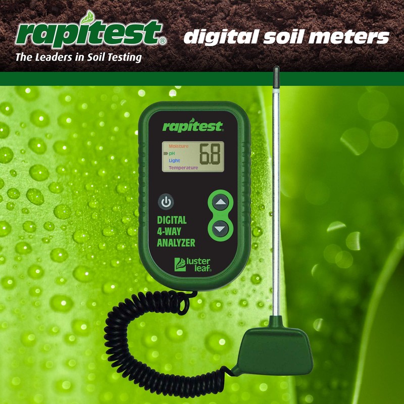 Luster Leaf Rapitest 4-Way Digital Soil Analyzer for pH, Moisture,