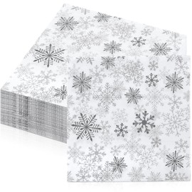 FillTouch 50 Pcs Snowflake Napkins Bulk Winter Cocktail Napkin 13 x 13 Inch Disposable Winter Wonderland Paper Napkin 3 Ply Dessert Beverage Napkin for Tableware Party Supplies (Silver)