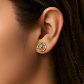 ALRNBY Turquoise Stud Earrings for Women Dainty 18K Gold Plated Earrings Western Jewelry Trendy Gift Flower Leaf Boho Earrings Dangle (Round)