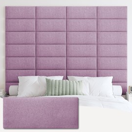 IFNOW Upholstered Wall Mounted Headboard, 3D Soundproof Wall Panels Peel and Stick Headboard for Queen Size, Reusable and Removable Tufted Bed Headboard in Violet(9 Panels, 10" x 24")