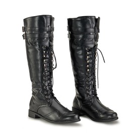 DUNHAO COS Medieval Renaissance Pull On Mid Calf Gothic Boots Flat Jazz Boots black US 11/CH 46