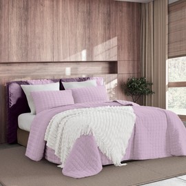 SHALALA Corduroy Quilt King Size 3 Pieces Bedding Set,Striped Bed Cover Cozy Bedspread Coverlet with 2 Matching Pillow Shams,Soft Lightweight Quilt Set for All Season(Light Purple,King)