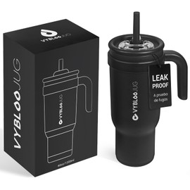 VYBLOOJUG Vaso Termico con Doble Pico, Termo con Popote para Frío y Caliente, Vaso Acero Inoxidable para Hombres y Mujeres, Libre de BPA (40 oz / 1200 ml, Fizz Sombrío)