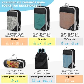 6 Piezas Bolsas Organizadoras Compresion de Viaje Organizadores de Maletas Packing Cubes para Empacar Ropa Viaje, Negro