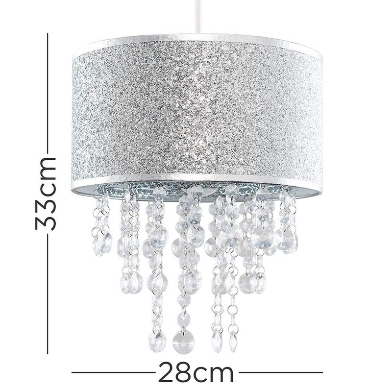 Modern Silver Glitter Cylinder Ceiling Pendant Light Shade with Clear