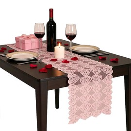 Camino de mesa para el día de San Valentín, 13 x 72 pulgadas, con encaje y corazón, decoración de mesa de San Valentín, para boda, aniversario, fiesta, hogar, decoración del día de galentines