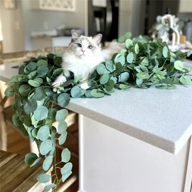 CQURE 40Pcs Eucalyptus Garland,Artificial Eucalyptus Leaves Faux Eucalyptus Garland Bulk Greenery Leaf Garland Table Runner Wreath Vines for Wedding Party Table Fireplace Bedroom Wall Room Decor