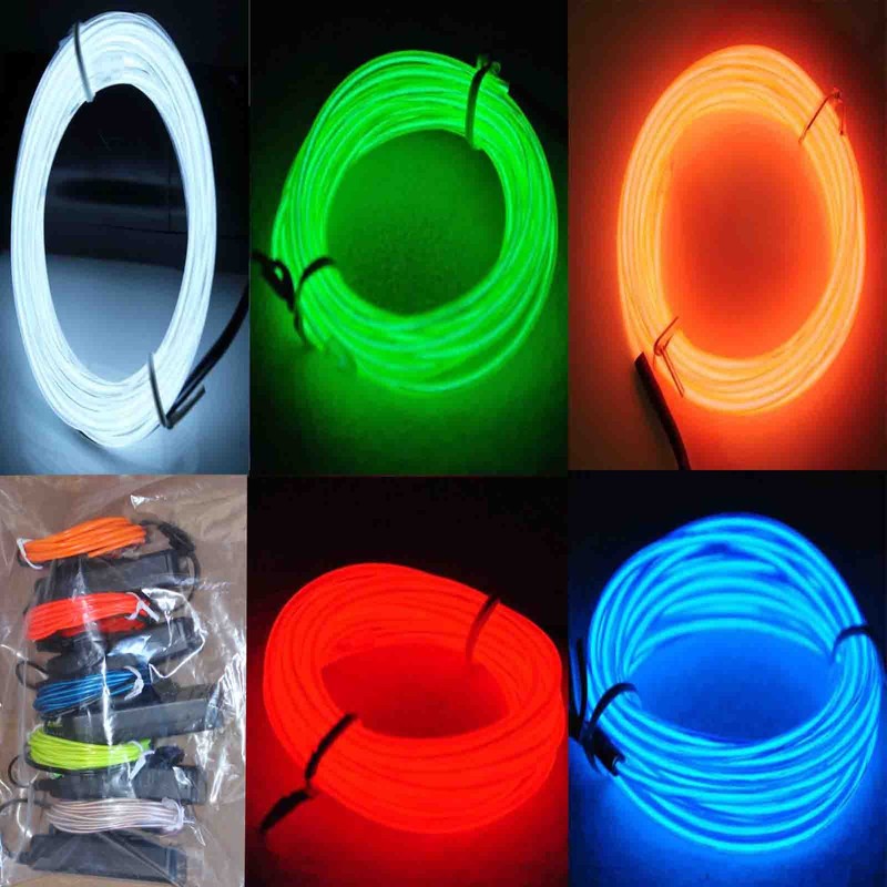 JYtrend 5 Pack 9ft Neon Light El Wire w/Battery Pack