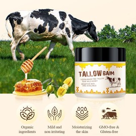 Rindertalg für die Haut, Beef Tallow Cream, Purer Talg, Honey Balm, natürliche Buttercreme, Feuchtigkeitscreme mit Rindertalg, Feuchtigkeitscreme auf Basis von Rindertalg, 60 g