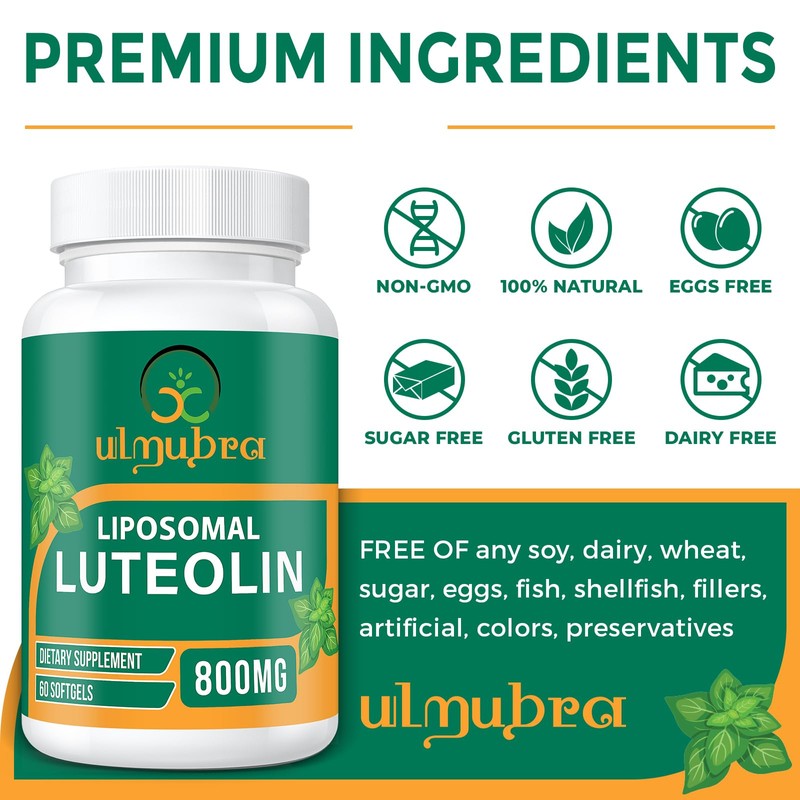 Ulmubra 800 MG Liposomal Luteolin Supplement - Maximum Absorption, Premium