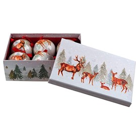 The Leonardo Collection LP52775 Christmas Forest Family Deer Baubles (Set of 6), Boxed