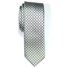Retreez Check Textured Woven Microfiber Skinny Tie Necktie - Silver