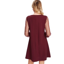 DIDK Women's Mesh Long Sleeve Pullover Tunic Dress Pearl Burgundy XX-Large